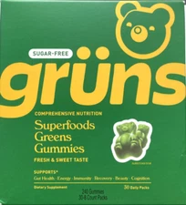 Gruns Sugar Free - SuperFoods Greens Gummies,  Sweet Taste - 240 Gummies 30 Pack