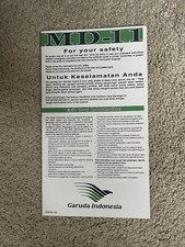 Garuda, Indonesia Airlines Dc 10 Safety Card Rare!!