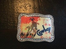 Western Cowboy on Horseback bucking Bronc Vintage Great American Belt Buckle Co