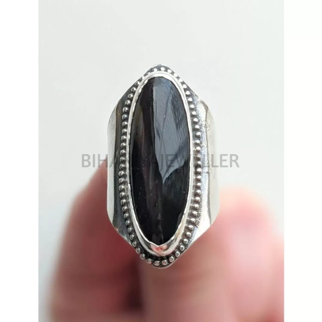 Ladies 925 Sterling Silver Genuine Oval Black Onyx Diamond Ring