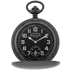 Gotham Men's Gun-Tone Dial Double Hunter 17 Jewel Mechanical Pocket Watch