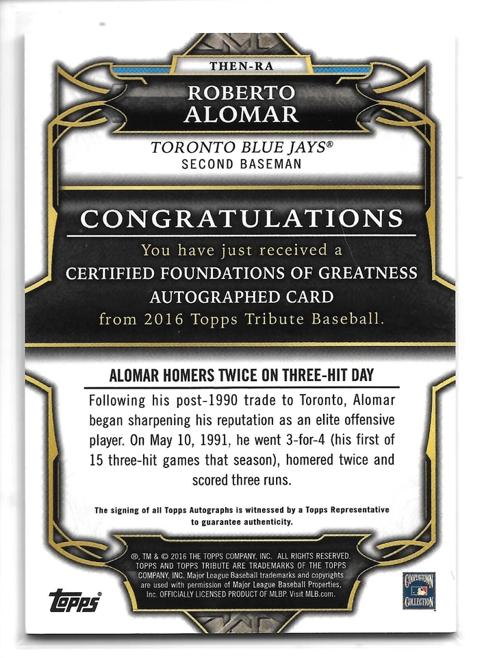 2016 Topps Tribute ROBERTO ALOMAR ORANGE FOUNDATIONS OF GREATNESS AUTO #7/25! - Image 2 of 2