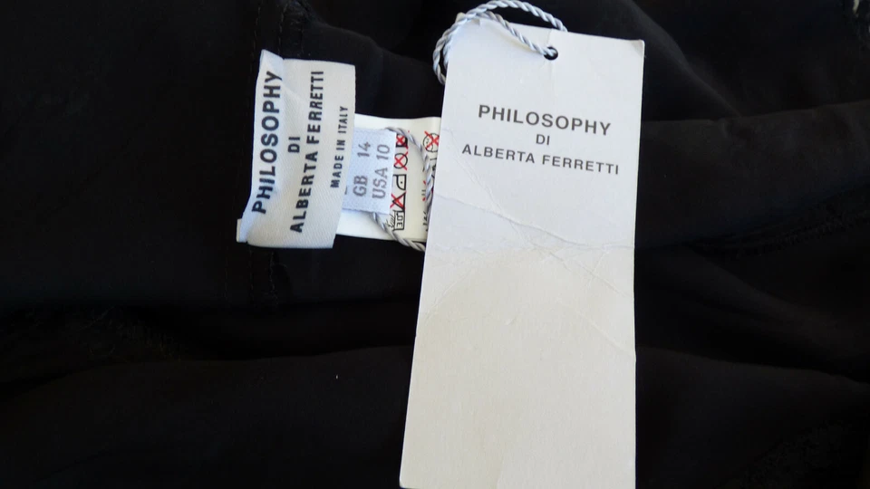 Vestido Philosophy Alberta Ferretti Vintage Negro Seda Encaje Ribete Satinado Slip 14 Foto 2 de 4