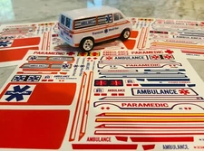 AW Aurora AFX Ambulance Custom Dodge Street Van Slot Car Decals Deluxe Bundle