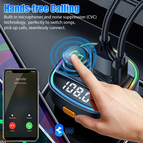 Bluetooth5.0 Car Wireless FM Transmitter Adapter USB PD Charger AUX Hand-Free US - Picture 6 of 10