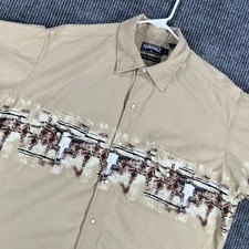 Panhandle Slim Shirt Mens XL Extra Large Beige Short Sleeve Pearl Snap Western