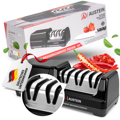 AUSTEIN  Diamant-Messerschärfer TG2202 mit 15 Grad, schwarz, Elektrischer 3 Phas