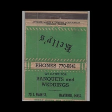 Matchbook Cover Advance Match Co. Kelly's Banquets & Weddings Haverhill MA