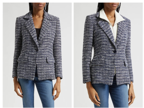 NEW VERONICA BEARD Healy Tweed Dickey Jacket Navy Multi