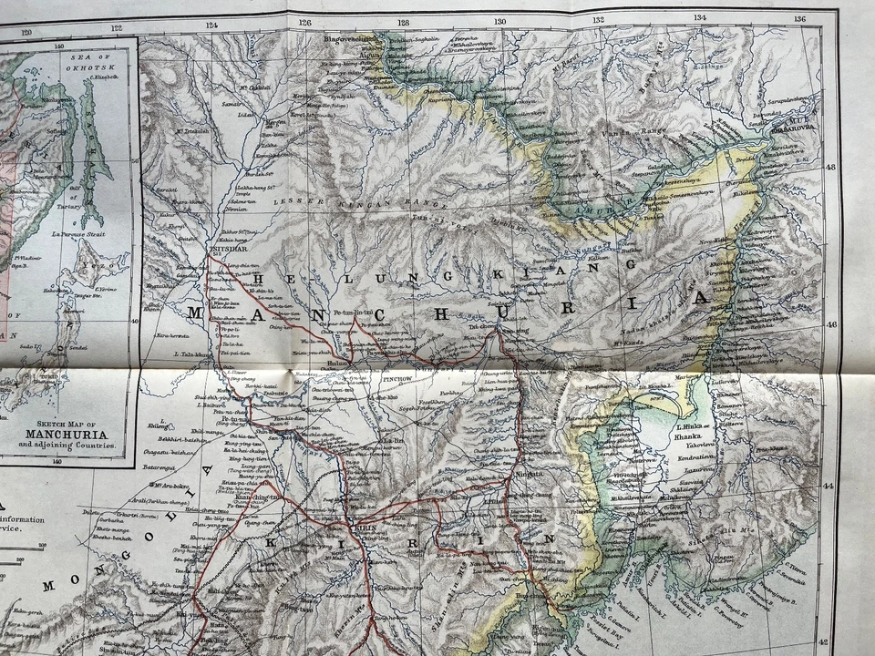 Antiguo mapa de Manchuria China Rusia 1887 Foto 3 de 4