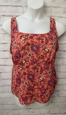 Lands' End 24W Square Neck Underwire Tankini Swimsuit Top Orange Floral Resort