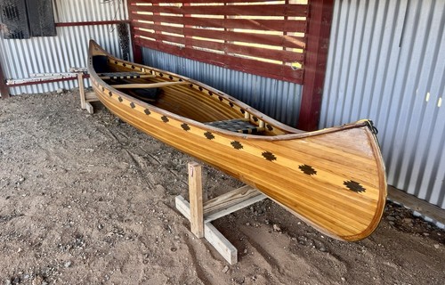 Handcrafted Red Cedar Canoe with Wooden Stand And Oars