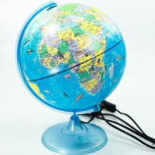 Illuminated Zoo Animals World Globe 25cm Blue Educational Light Lamp