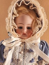 ANTIQUE MINIATURE BISQUE SOCKET HEAD DOLL, COMPO BODY, DRESSED, "2 1/2" MARK