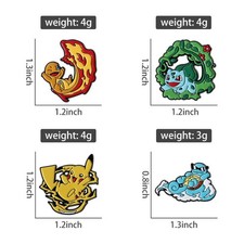 Pokemon Enamel Pin Set   Pikachu Charmander Bulbasaur Squirtle Cute Anime