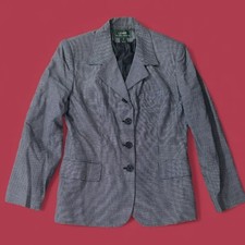 Ralph Lauren Blue White Micro Check Women s Vintage Classic Blazer Size 8