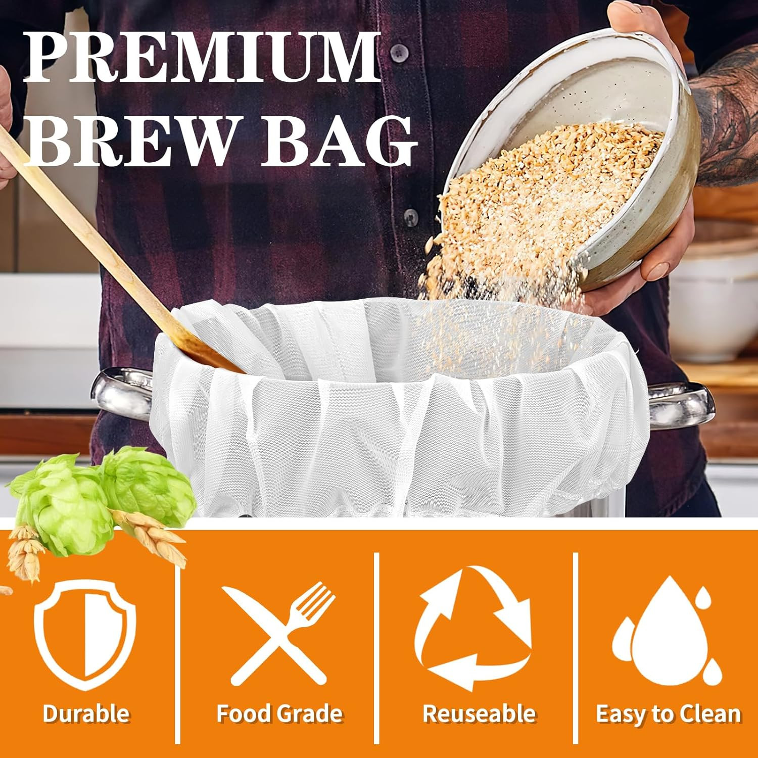 Brew Bags, 2 Pack Extra Large Reusable Straining Bag, 26"X22", 250 Micron Fine M