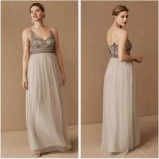 Anthropologie BHLDN Vilette Embellished Maxi Dress Women Size 0 Formal Prom Boho