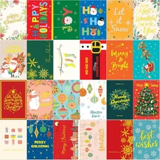 24 Pack Gold Foil Glitter Christmas Cards with Envelopes and Stickers, mixed 
