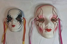 2 Vtg Mardi Gras Painted Face Masks 4"  5" Collectible Wall Decor
