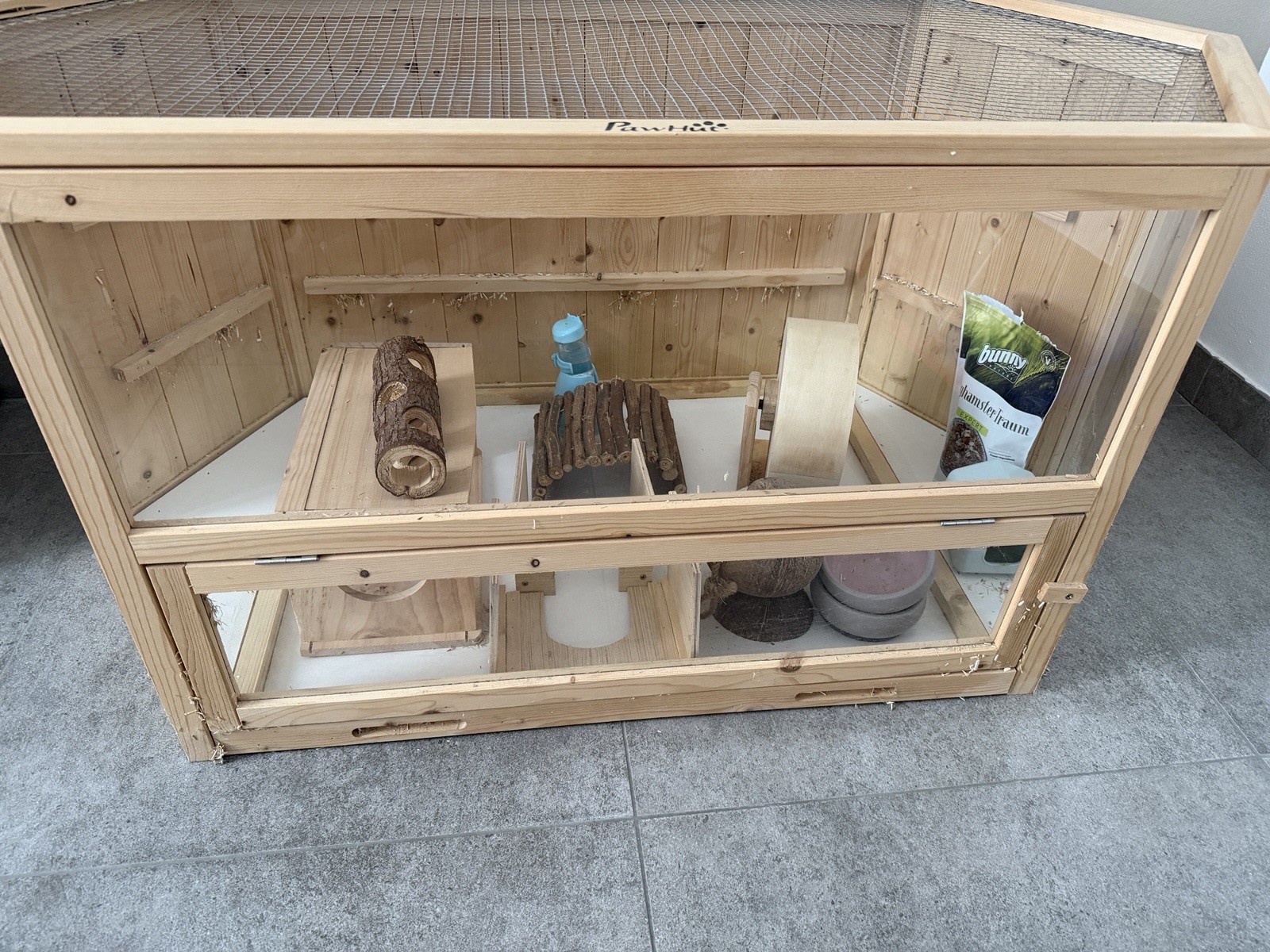 PawHut Gabbia/recinto legno con rete per piccoli animali beige bianco
