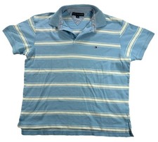 Tommy Hilfiger Mens Large Polo Shirt Short Sleeve Cotton Flag Logo Blue White L