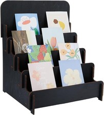 SUPERFINDINGS 4-Tier Wooden Greeting Card Display Stand Black, 30x26.5x35.3cm