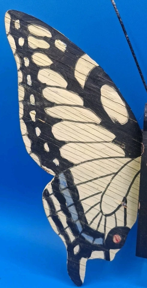 Antena Articulada Poste/Pared JARDÍN MARIPOSA PINTADA A MANO MADERA 10" DE COLECCIÓN Foto 2 de 4