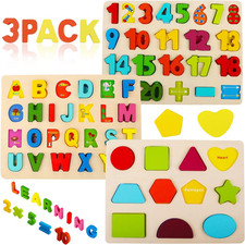 Wooden Puzzles for Toddlers, Voamuw Alphabet Number Shape Learning Puzzle for Ki