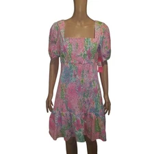 NEW Lilly Pulitzer Size L Evelina Smocked Shift Dress in Multi Paradise Found