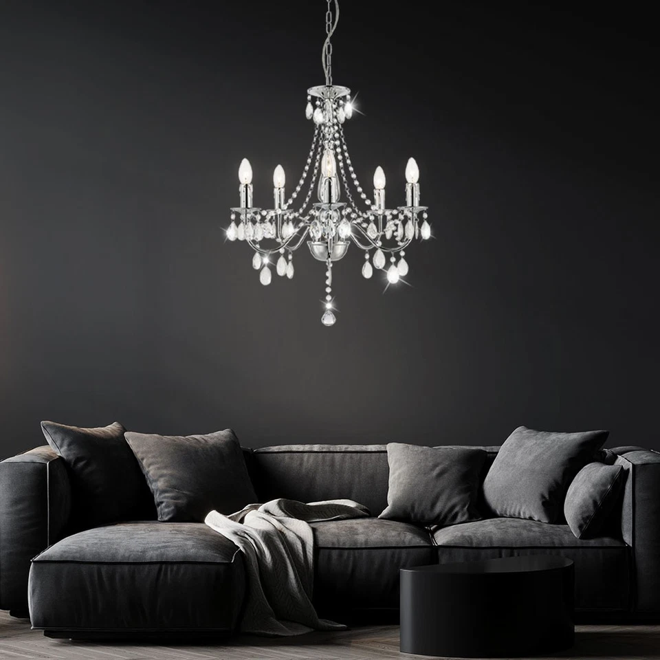 Lampadario A Sospensione In Cristallo Per Tavolo Da Pranzo 5 Fiamme LED H 143Cm - Immagine 4 di 4