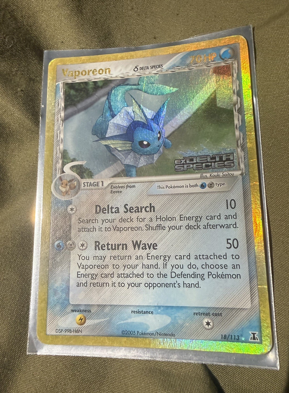Pokemon Rare Holo Foil Vaporeon Ex Delta Species 18/113 RARE STAMPED
