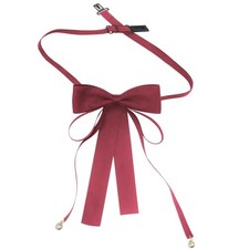 Womens Tie, Pre Tied Adjustable Black Bow Ties Uniforms Bowties for Wine Red