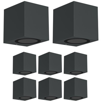 8x Wandleuchte ALSE für außen IP54 Downlight anthrazit matt eckig 1x GU10 max.