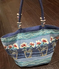 Vintage Sun’N’Sand XL Beach Bag Purse 22” x 13” Floral Flowers