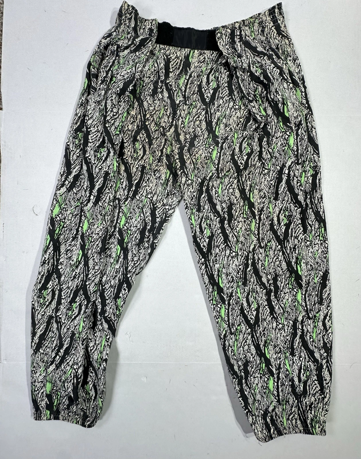 VTG AVI One Size Graphic Jogger Pants 90s Neon Abstract Black Green