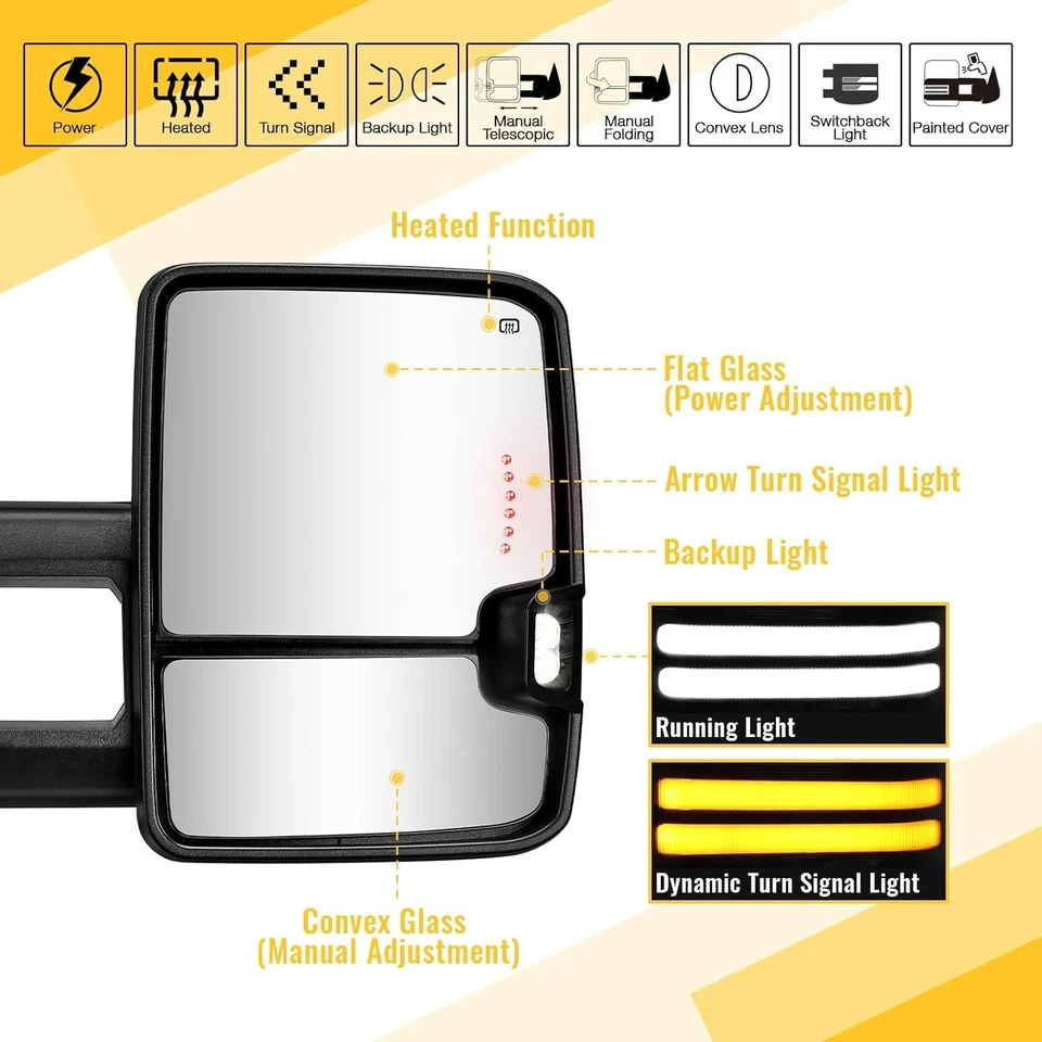 Switchback Towing Mirrors For 2003, 2005-2006 Chevy Silverado GMC Sierra 1500HD - Image 3 of 4