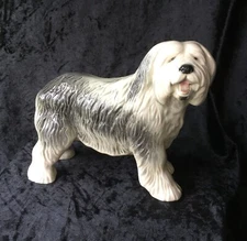 Coopercraft dog, Old English Sheepdog standing figurine, grey & white, 7 inches