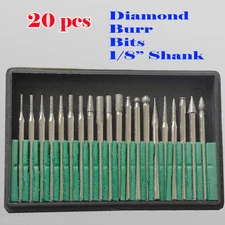 20 Pcs Diamond Burr Bit For Chicago Craftsman Rotary Tool 1/8" Shank  w/ Box Tip