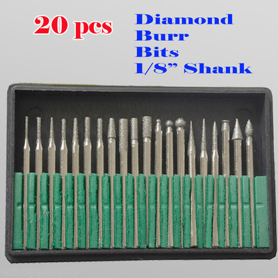 20 Pcs Diamond Burr Bit For Chicago Craftsman Rotary Tool 1/8'' Shank  w/ Box Tip