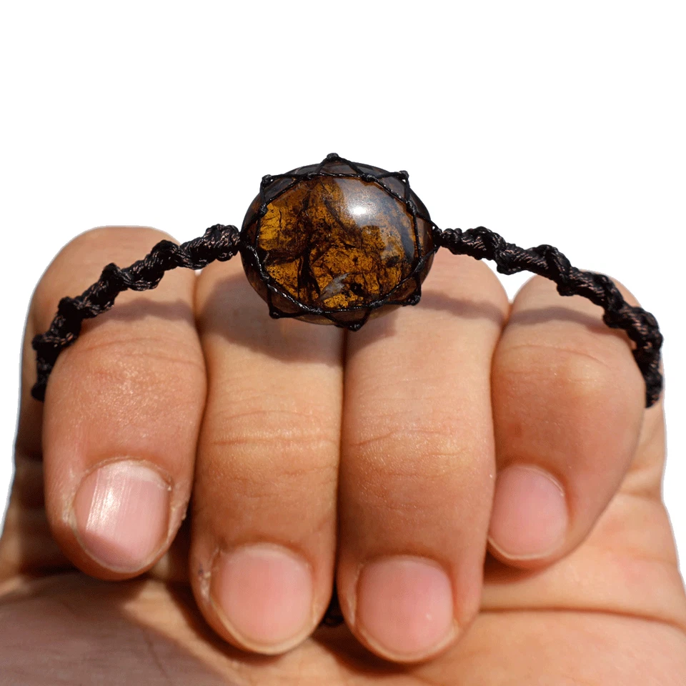 Brazalete de cristal de macramé boho hecho a mano con piedras preciosas de turmlaine natural Brasil Foto 3 de 4