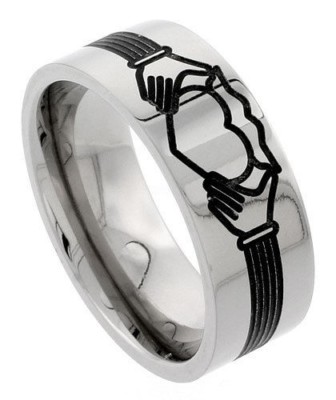 Titan 9 mm flach bequeme Passform Ehering Ring, Claddagh Muster Größen 7 bis 14