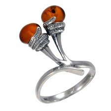 Sterling Silver and Baltic Honey Amber Ring "Droplets"