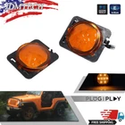 Pair Front Fender LED Side Marker Light Amber Lens for 2007-18 Jeep Wrangler JK