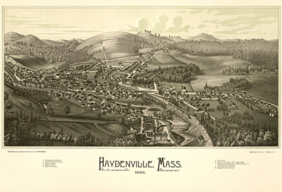 Haydenville, Massachusetts - 1886 - Aerial Birds Eye View Map Poster