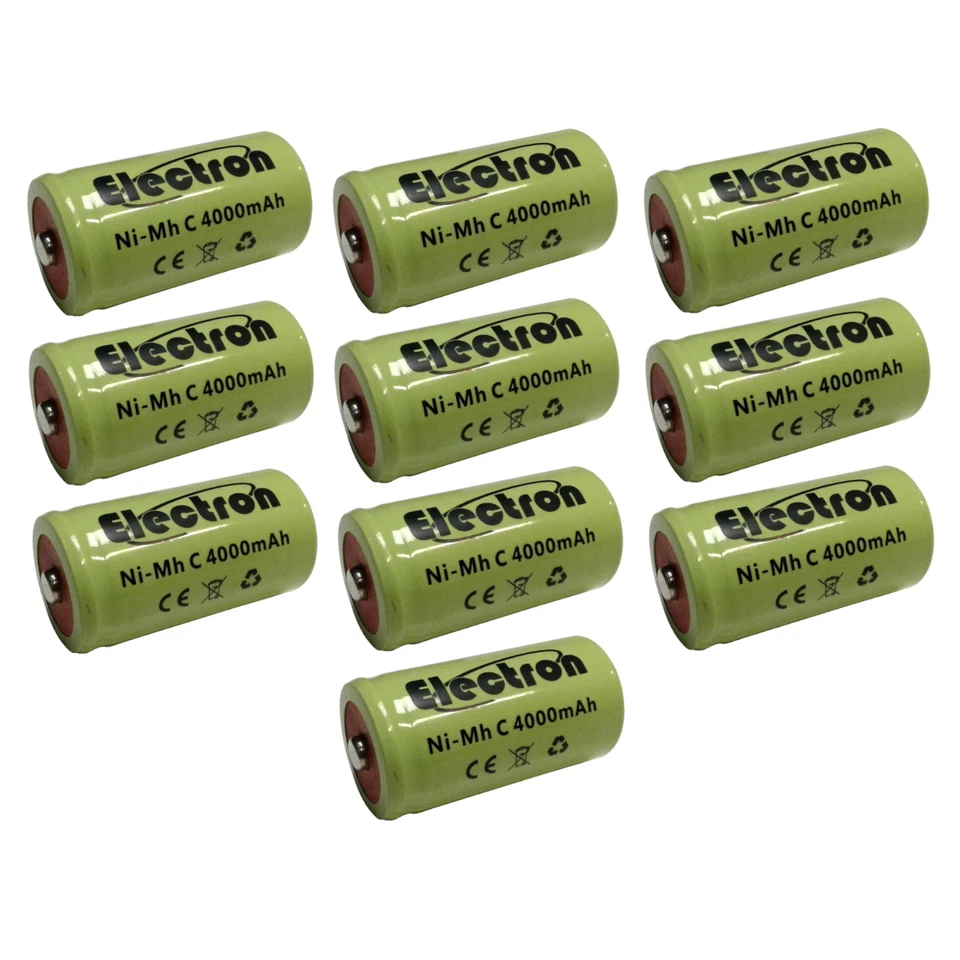 ELECTRON 10x Batteria ricaricabile NiMh 1/2 mezza torcia C 4000mAh 4Ah Accumulatore Cell