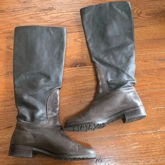 Botas de equitación Stuart Weitzman Ludlow para mujer cuero marrón lona cerosa talla 7 Foto 3 de 4