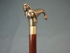 Brass Designer Victorian Handle Head Wooden Walking Stick NUDE LADY Cane Gift