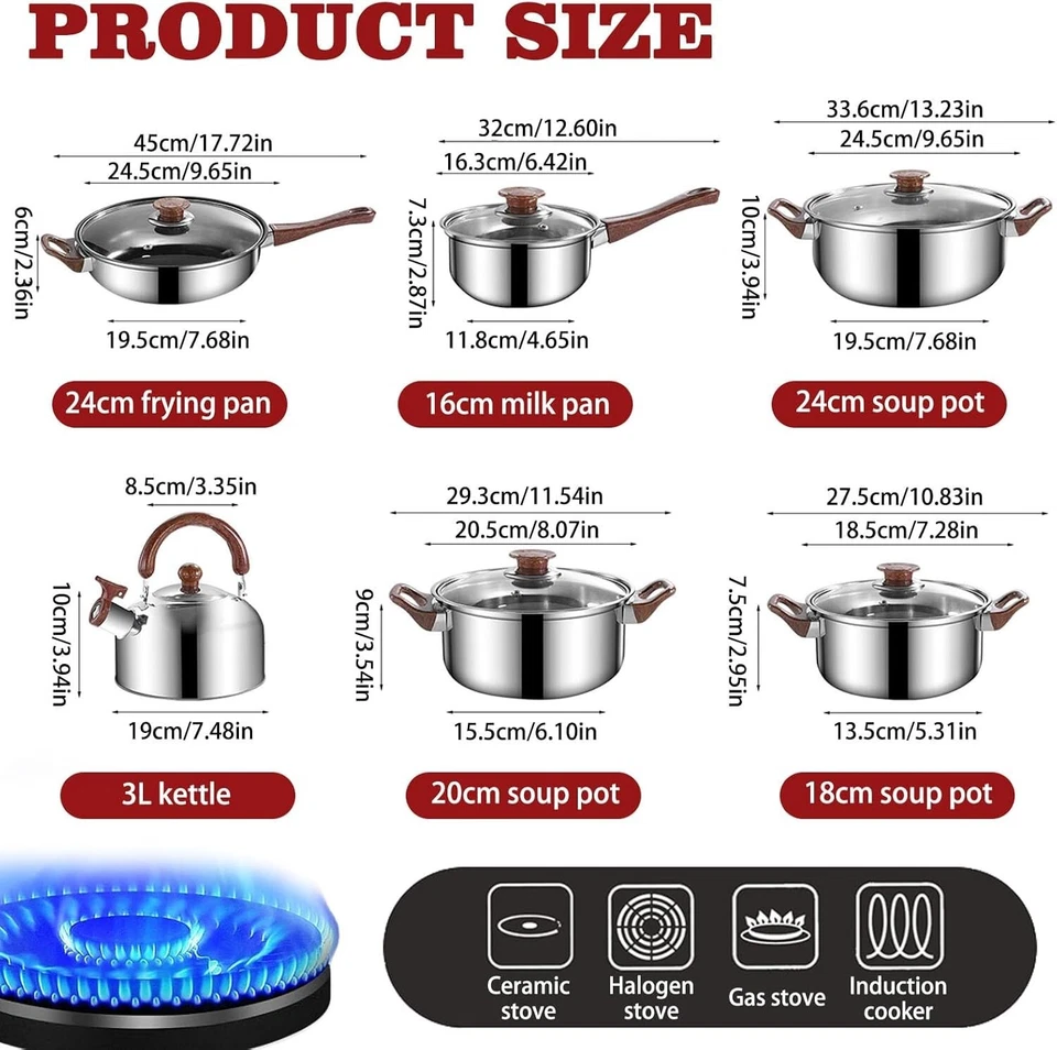 Cookware Set,6-Piece Stainless Steel Pots and Pans Set,Nonstick Kitchen - image 4 of 4
