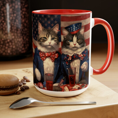 15oz Two-Tone Holiday Coffee Mugs 4th Fourth of July Cat Kitty Independence  Day | eBay